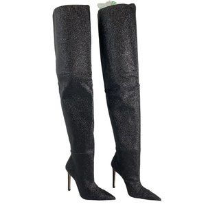 Good American Boots Women Sz 5.5 Blck Glitter Thigh Kardashian GA173G-X $349 Nib